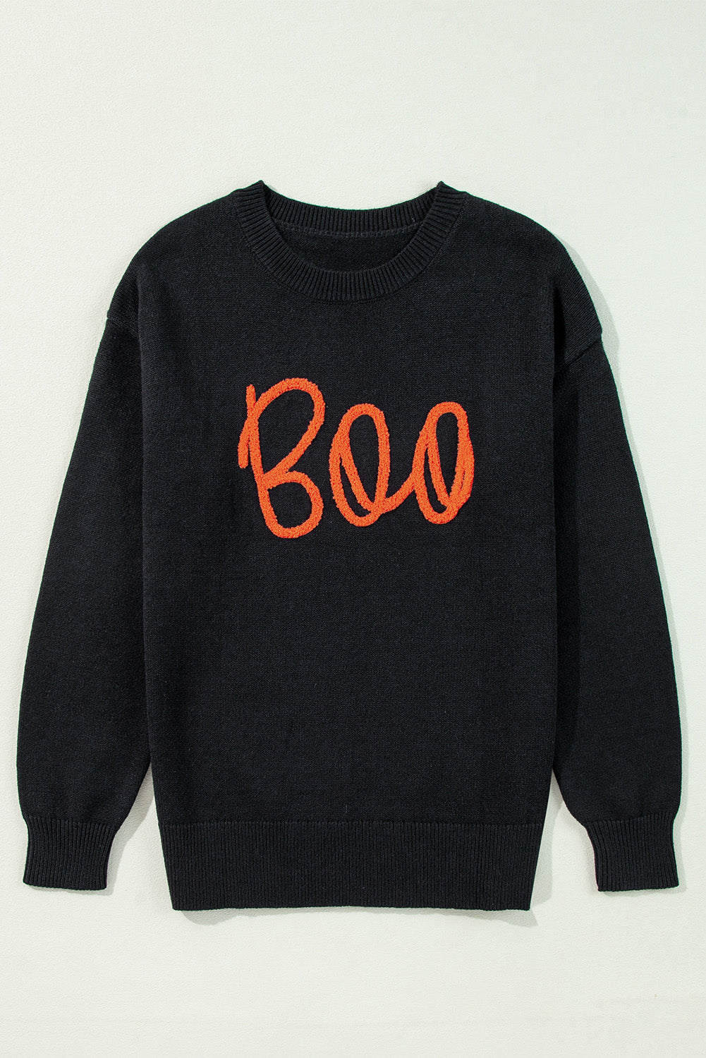 Black Boo Knitted Drop Shoulder Sweater