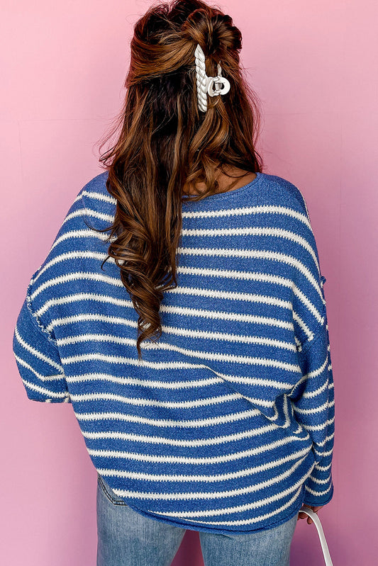 Plus Size Blue Stripe Sweater