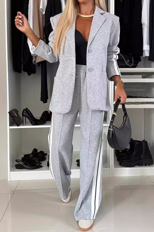 Contrast Lapel Blazer & Pants Set