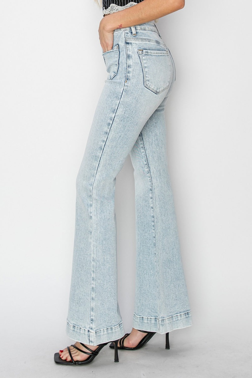 High Rise Front Pocket Flare Jeans