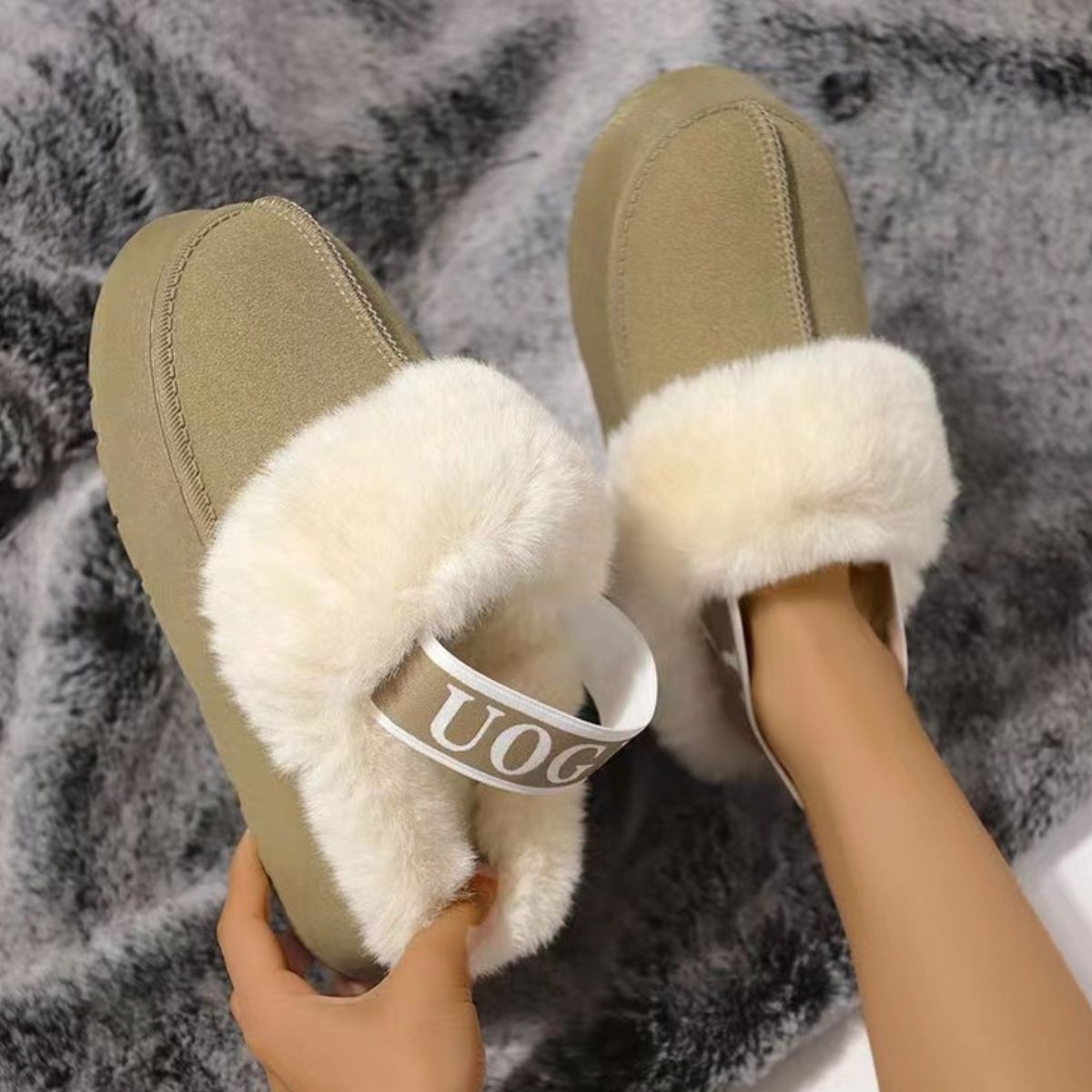 Plush Platform Slippers w/ Strap