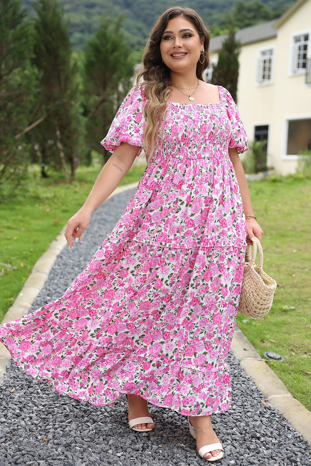 Plus Size Floral Smocked Maxi Dress