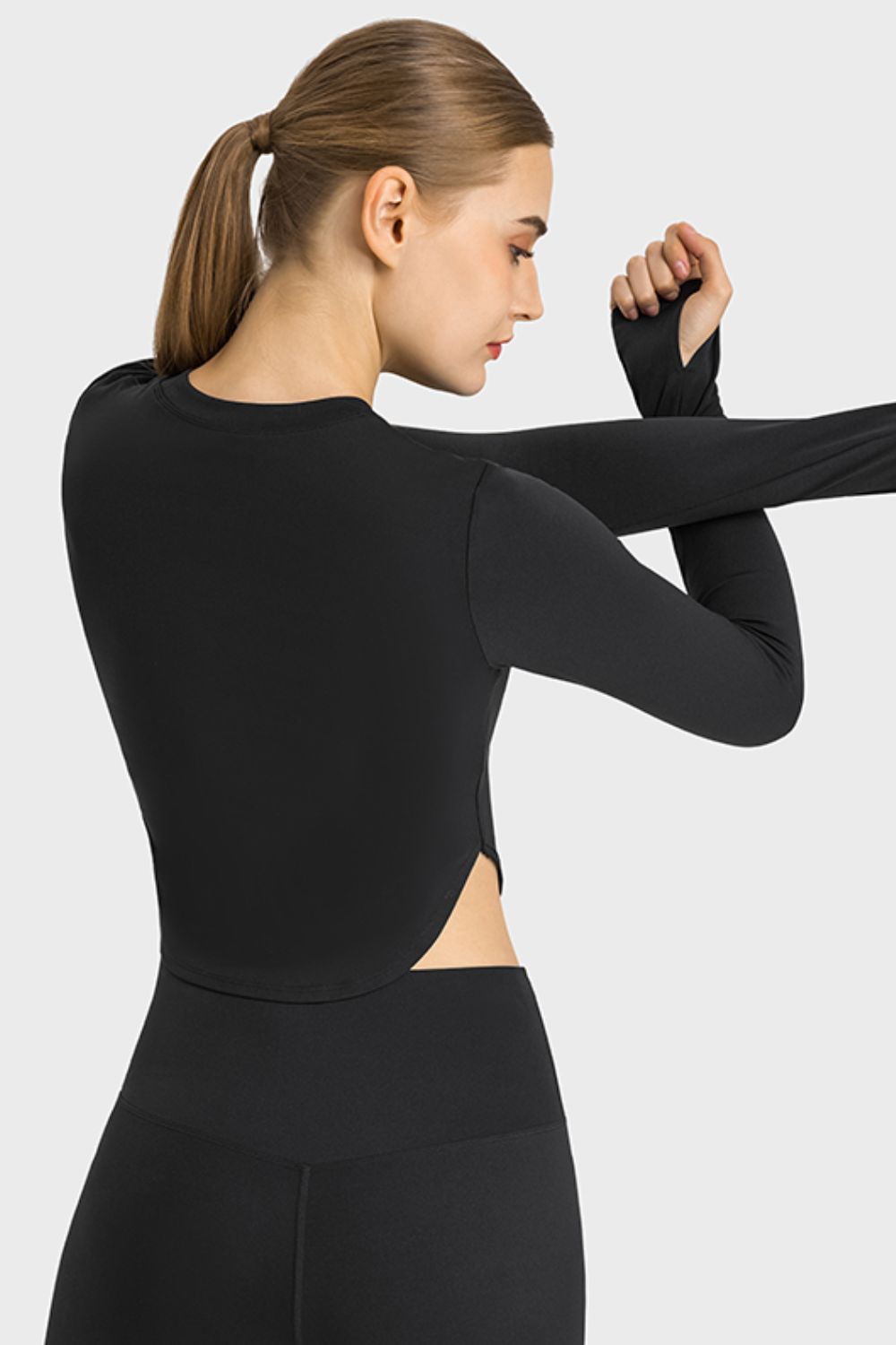 Side Slit Long Sleeve Crop Top