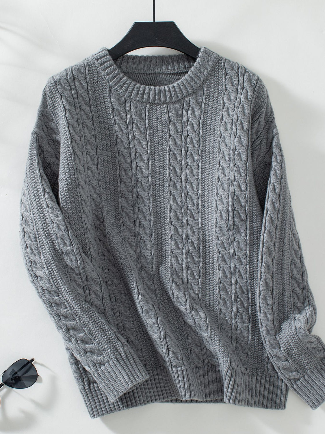 Plain Cable-Knit Sweater