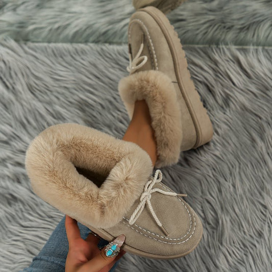 Thermal Fuzzy Tied Flat Boots