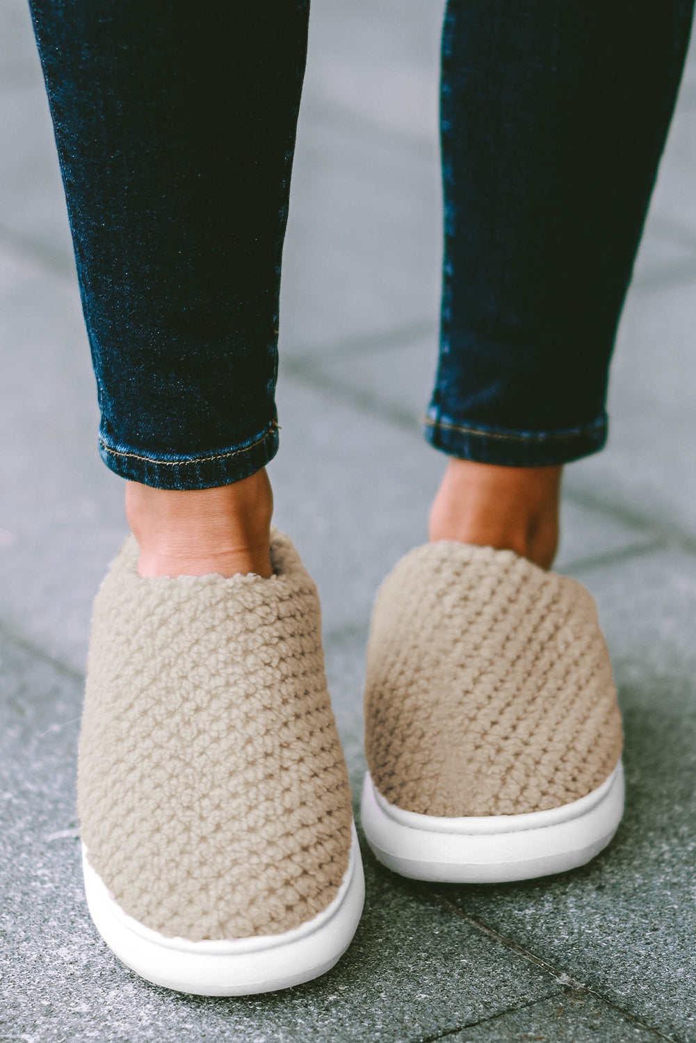 Pale Khaki Knitted Slippers