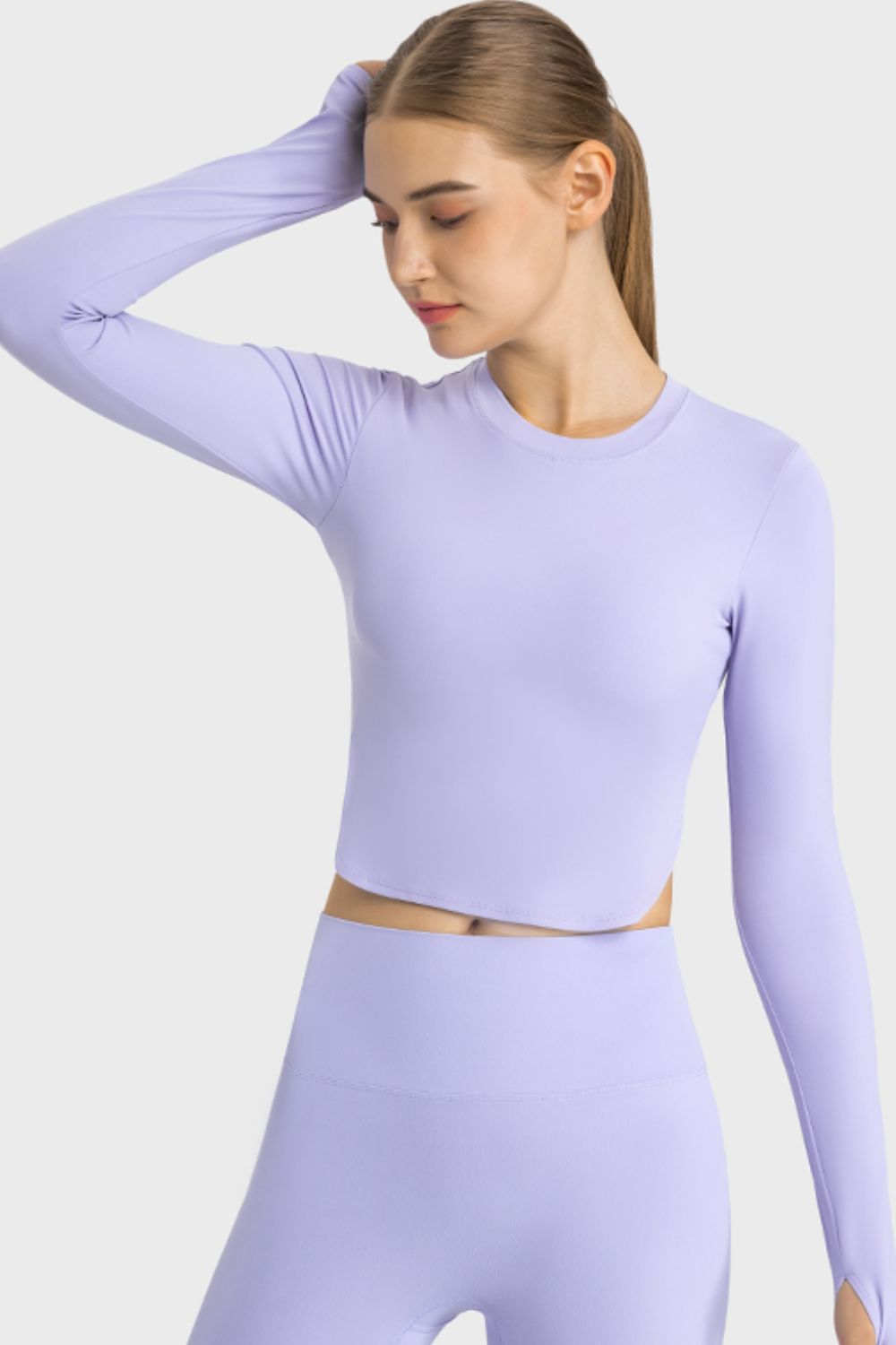 Side Slit Long Sleeve Crop Top