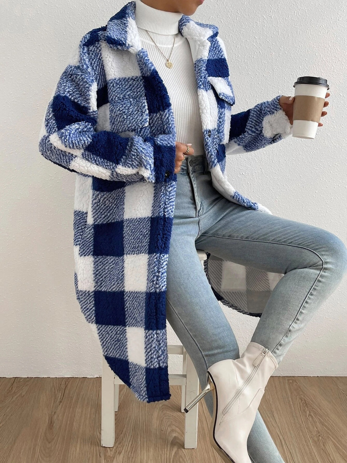 Plaid Collared Button Coat