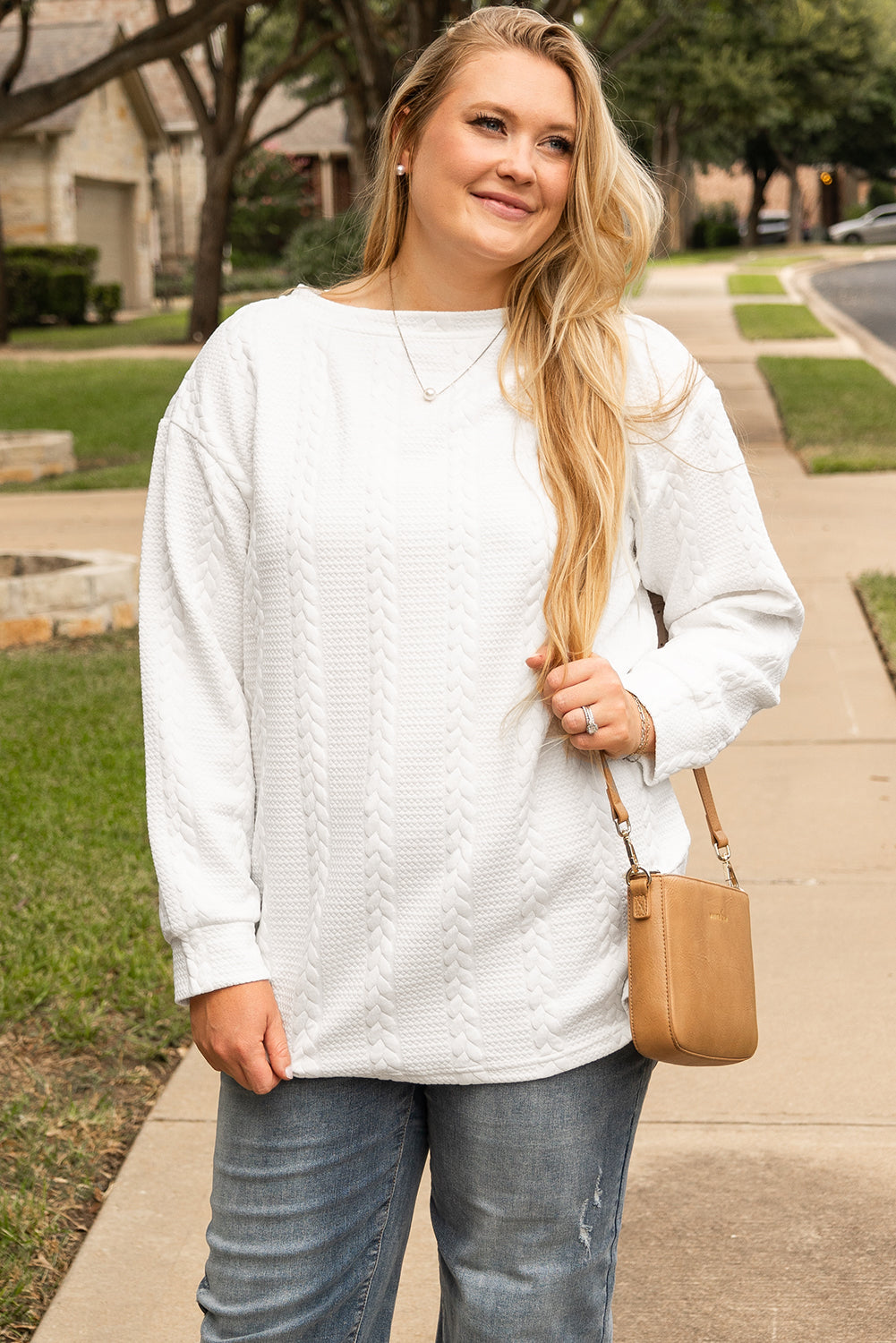 Plus Size Cable Loose Sweatshirt