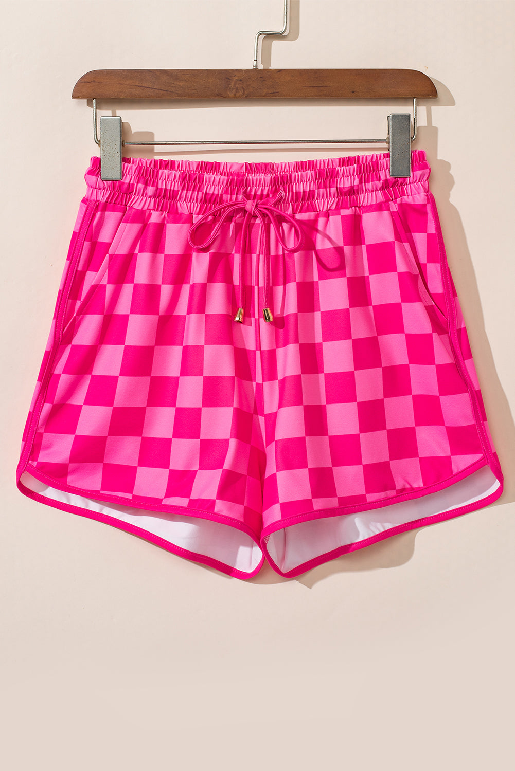 Rose Checkered Drawstring Shorts