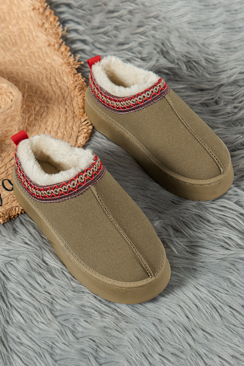 Sage Green Suede Plush Lined Slippers