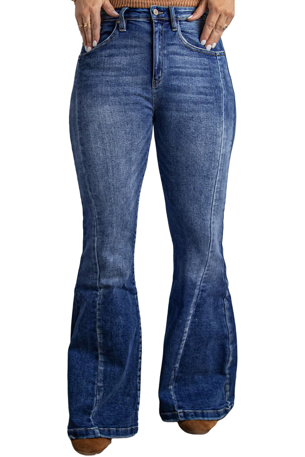 Plus Size Stitching Washed Flare Jeans