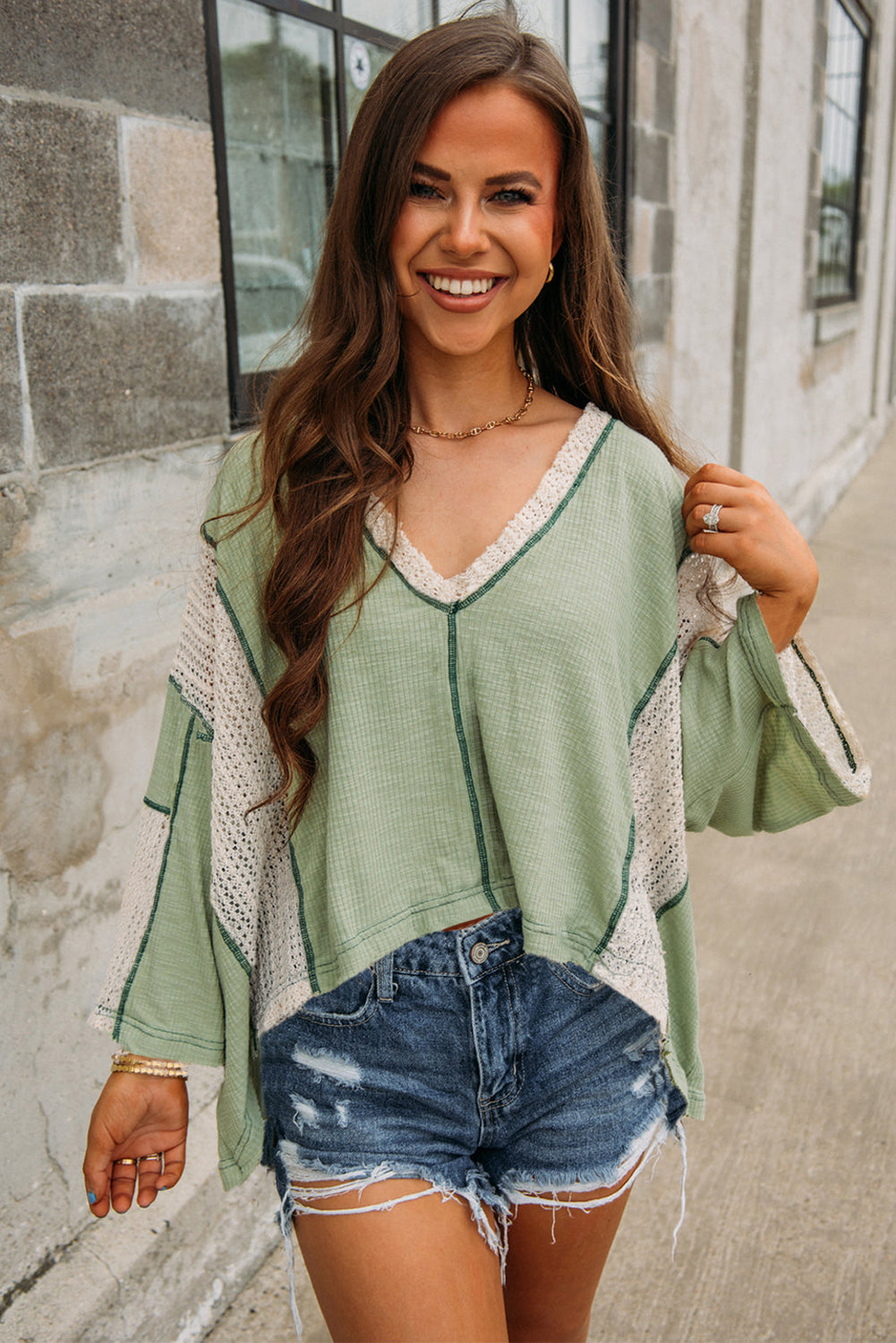 Crochet Detail High Low Flowy Top