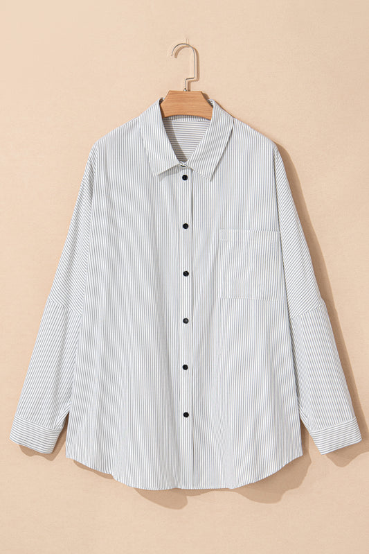 Plus Size Stripe Tab Sleeve Shirt