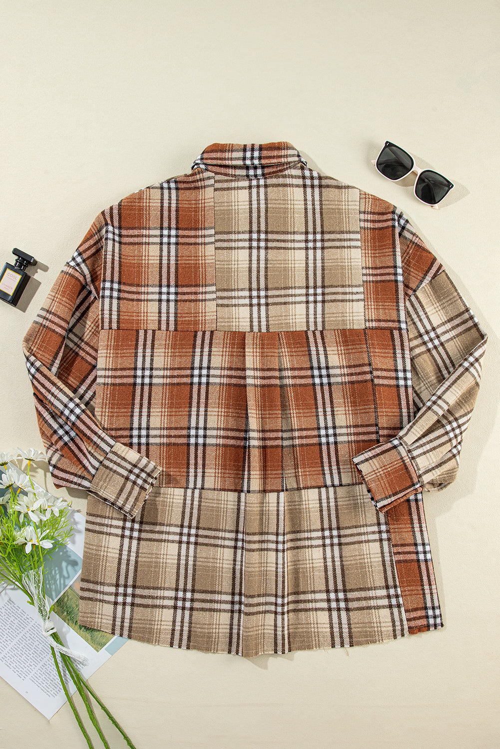 Khaki Plaid High Low Shacket