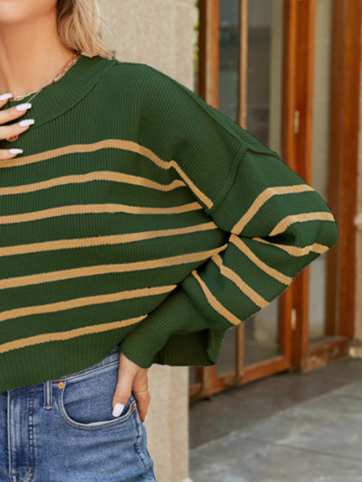 Striped Lantern Sleeve Sweater