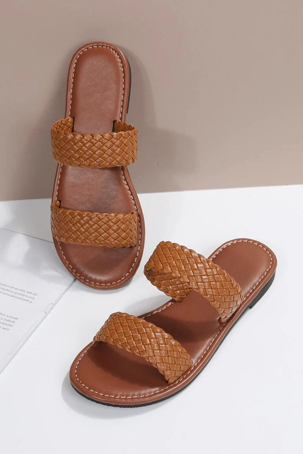 Chestnut Braided Leather Flat Sandals