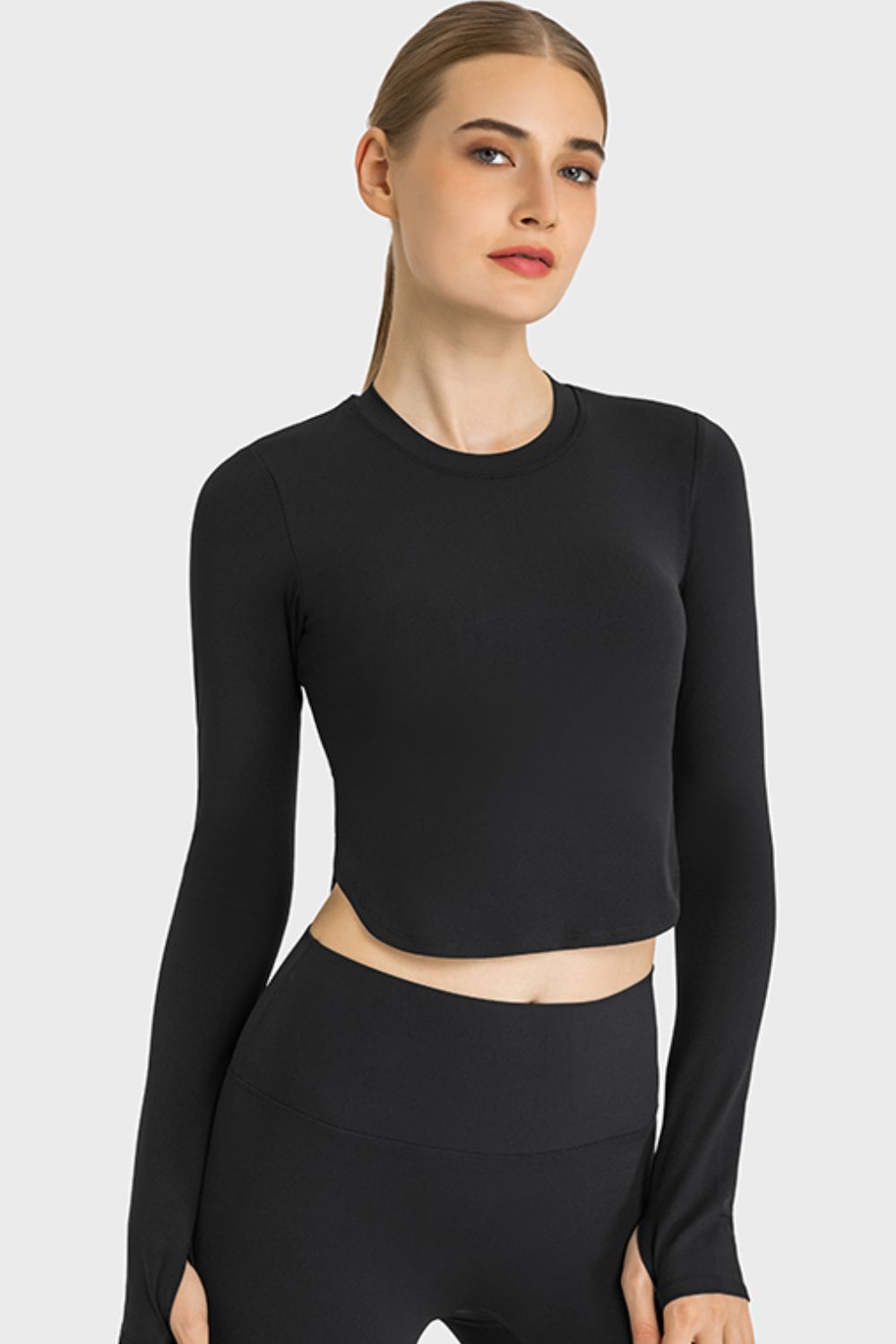 Side Slit Long Sleeve Crop Top