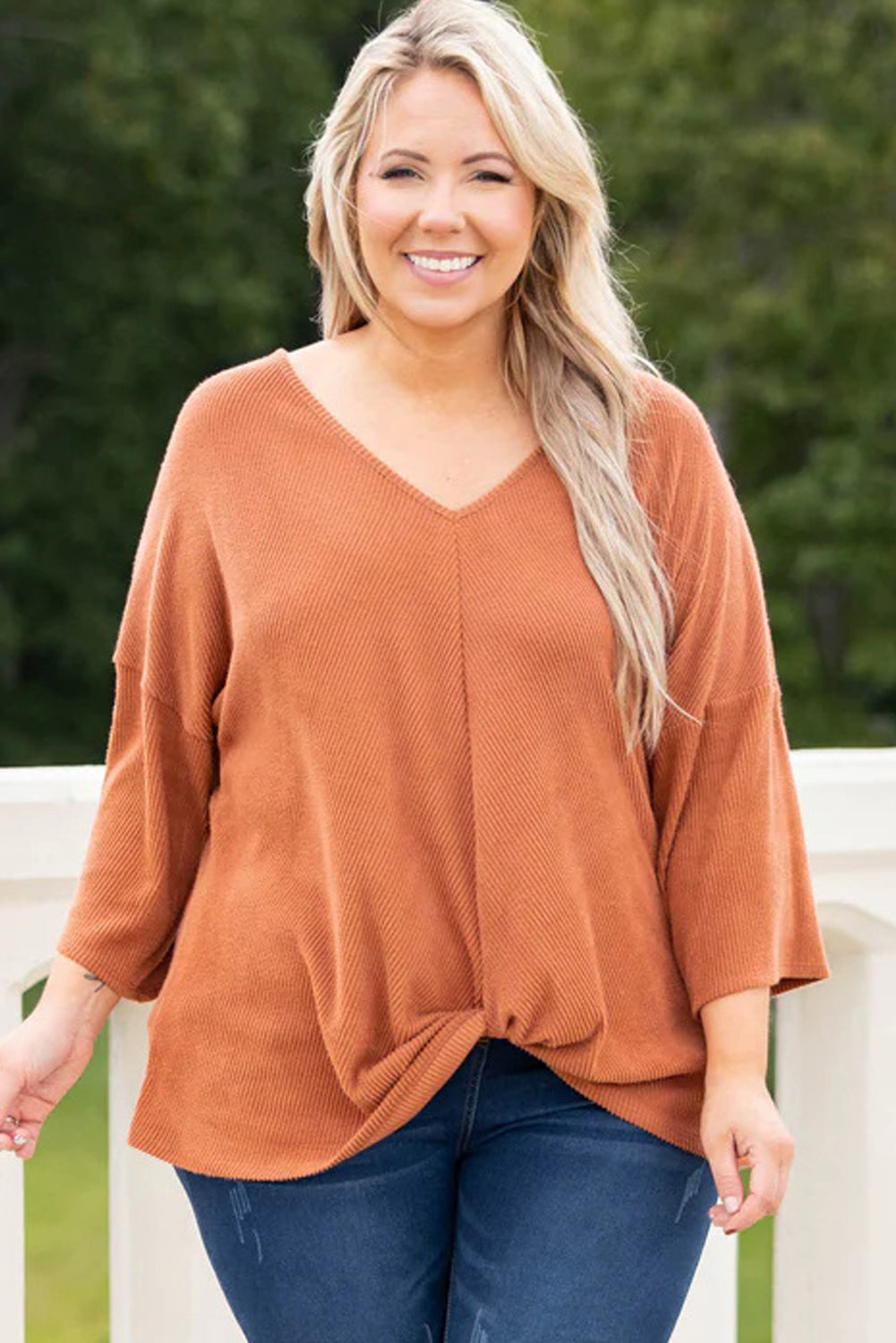 Plus Size Twist Hem Ribbed Top