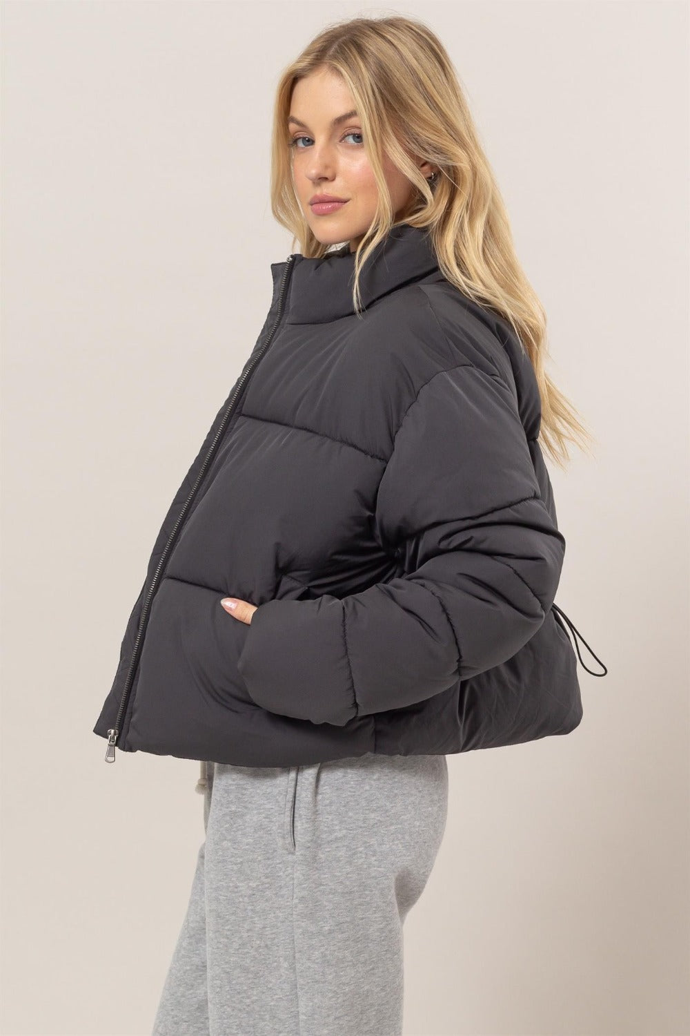 Quilted Drawstring Puffer Coat