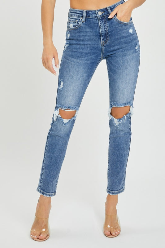 High Rise Distressed Skinny Jeans