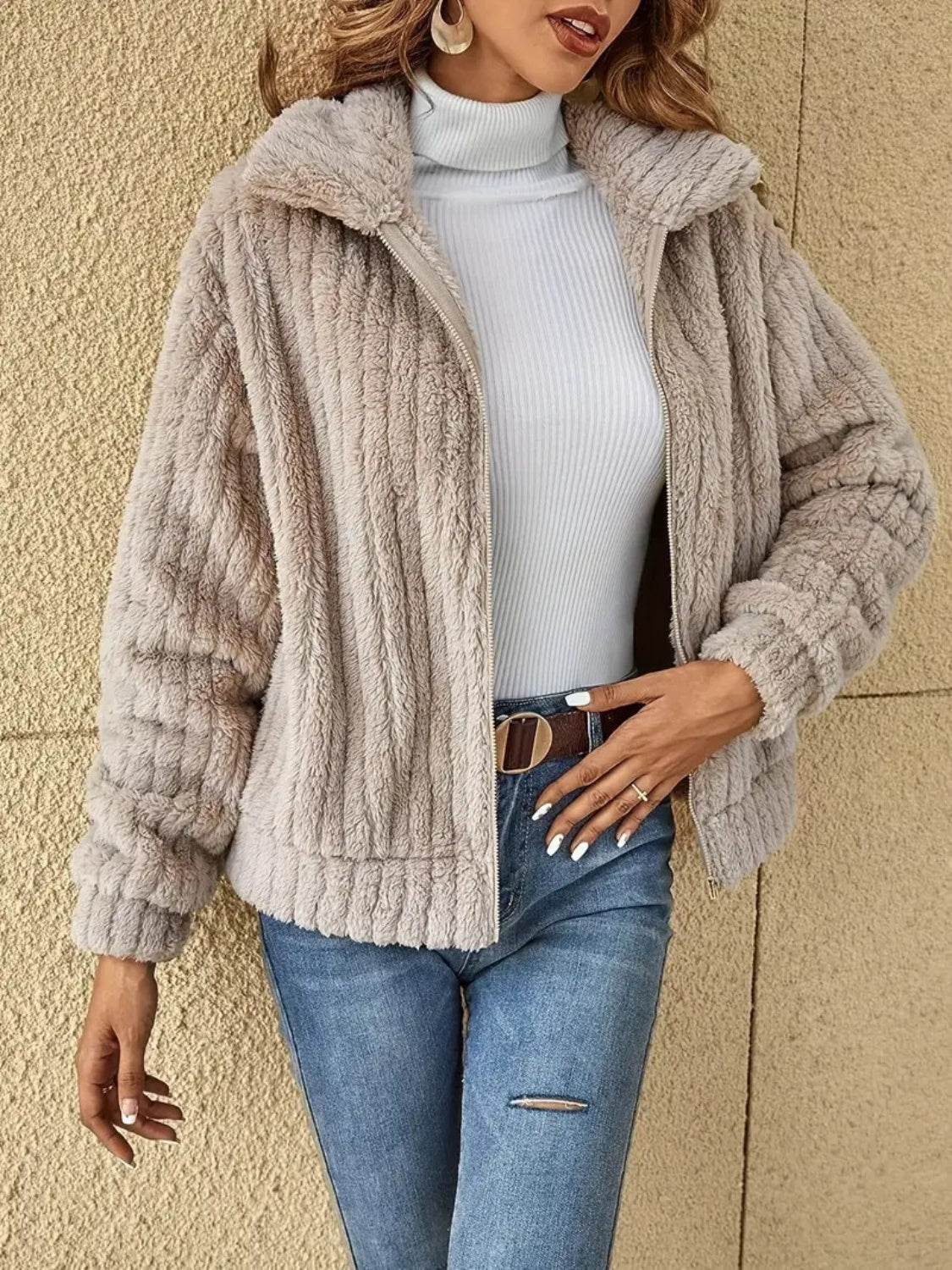 Plush Zip-Up Coat