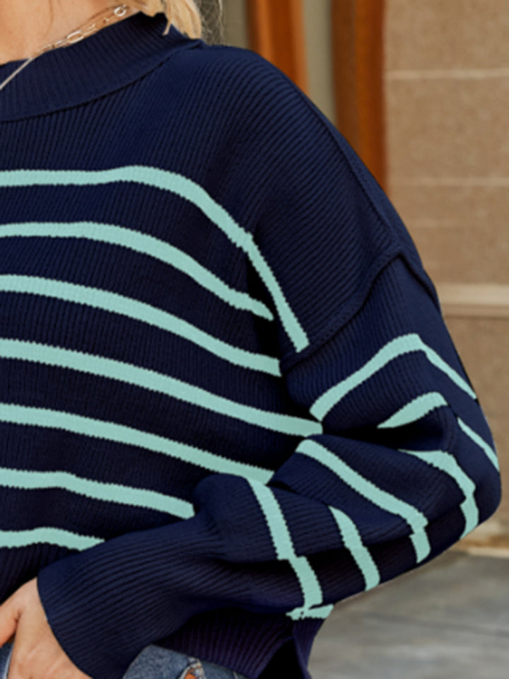 Striped Lantern Sleeve Sweater