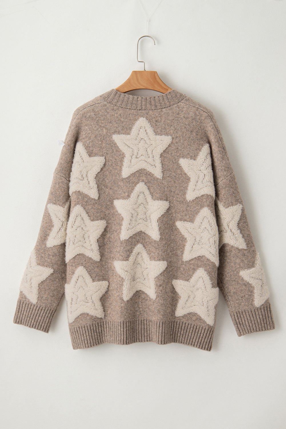 Khaki Sherpa Star Textured Sweater Cardigan