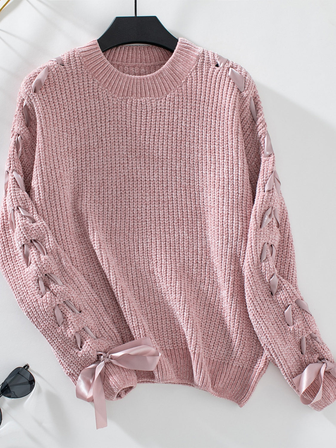 Lace-Up Round Neck Sweater