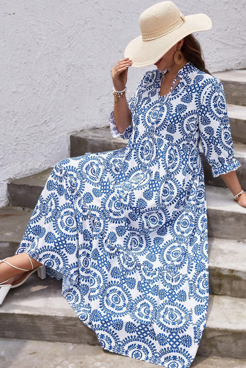 Plus Size Geometric Lace-up Maxi Dress