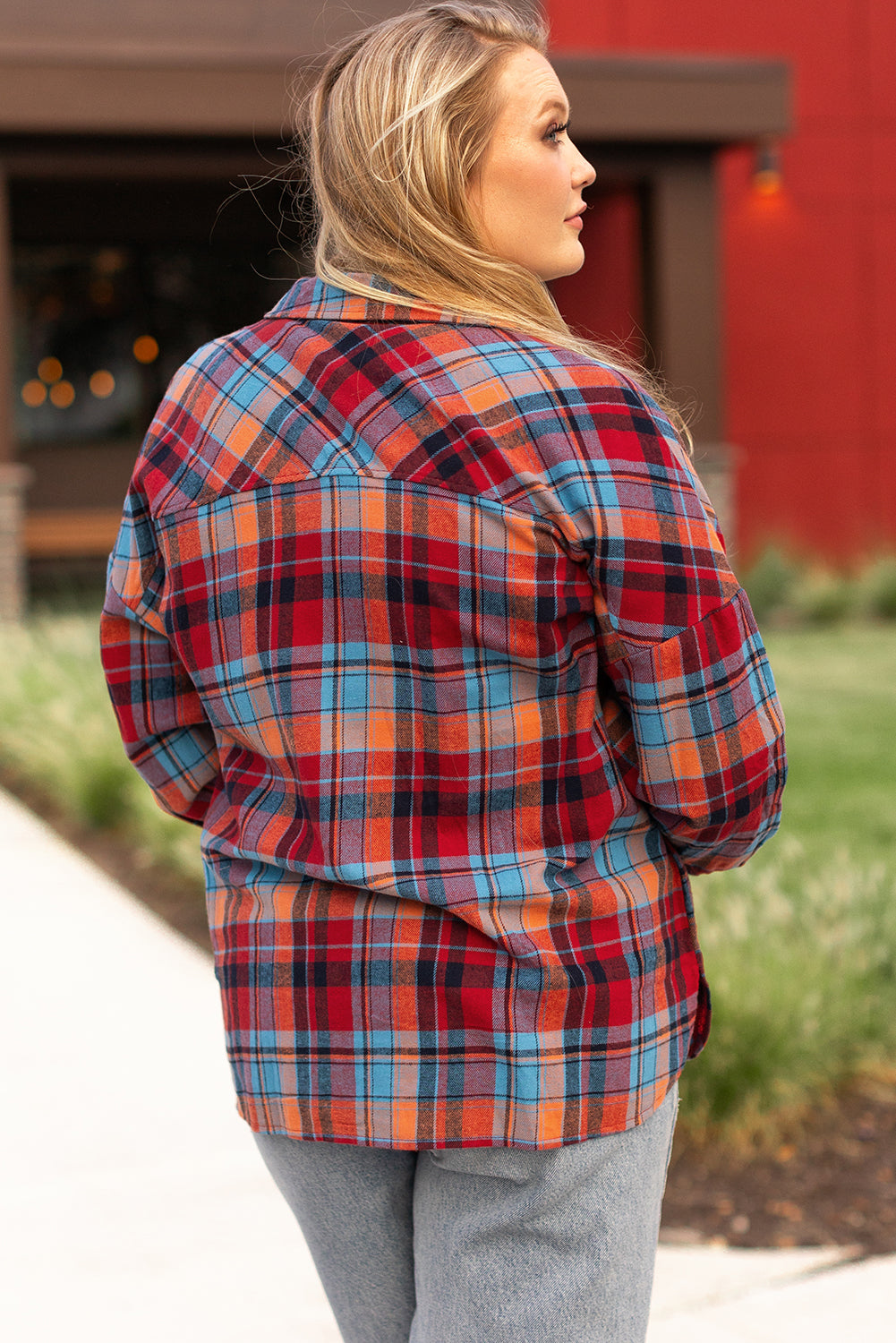 Plus Size Plaid Print Buttoned Shirt