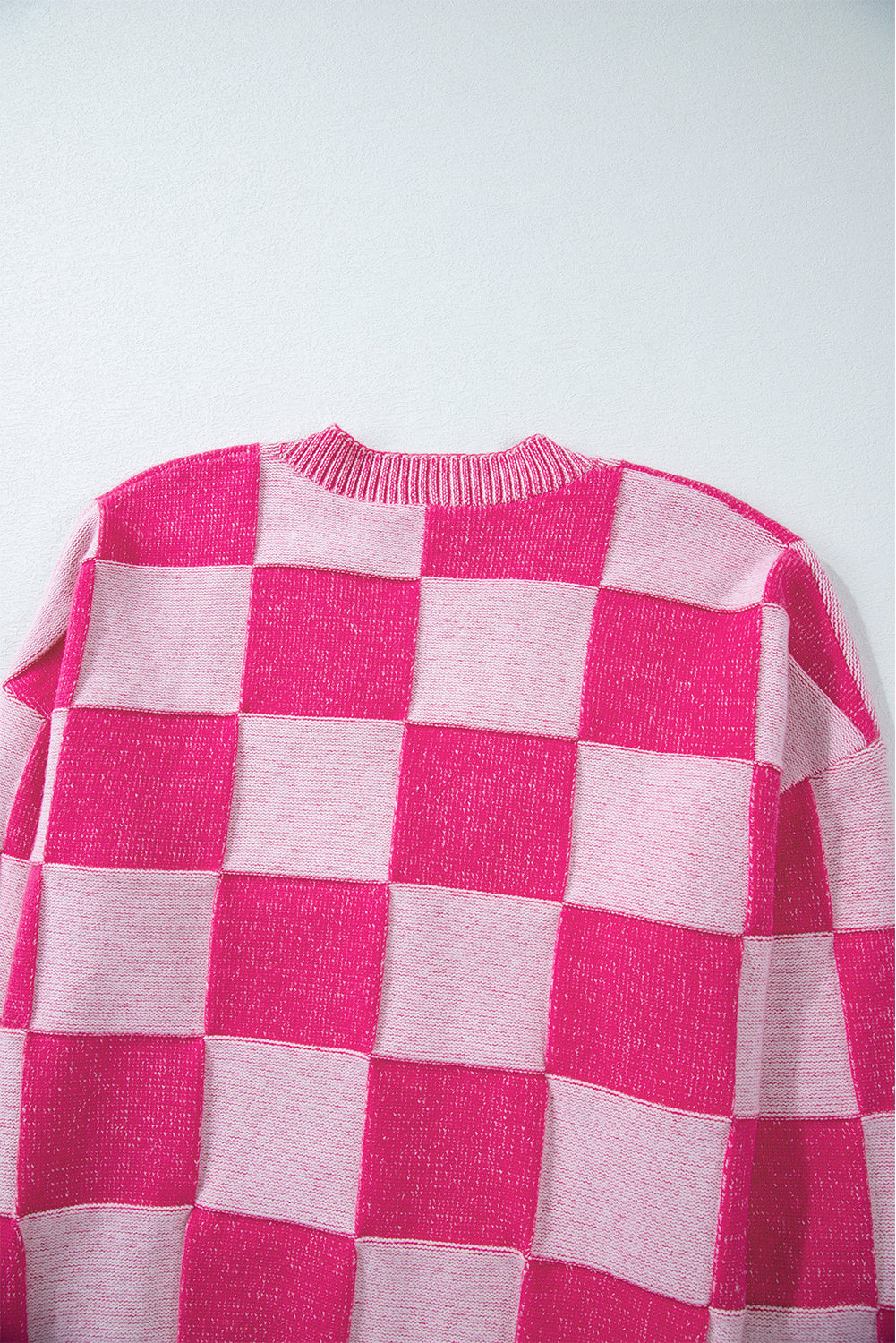 Pink Checkered Buttoned V-Neck Cardigan