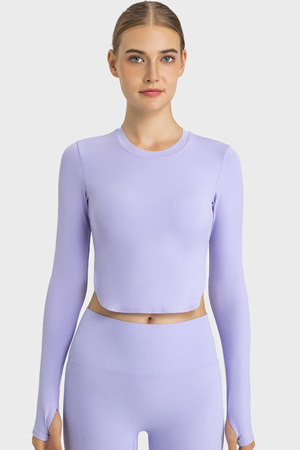 Side Slit Long Sleeve Crop Top