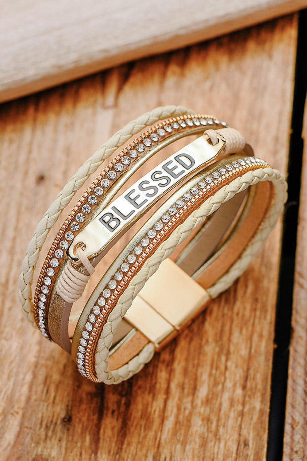 BLESSED Rhinestone Braided Buckle Bracelet