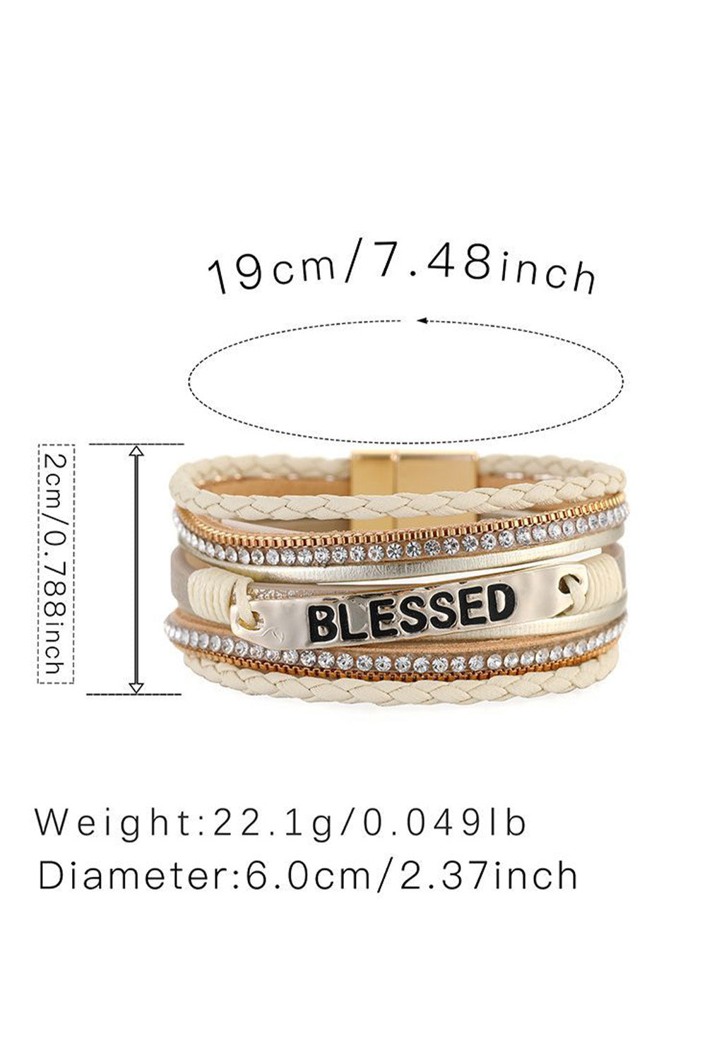 BLESSED Rhinestone Braided Buckle Bracelet