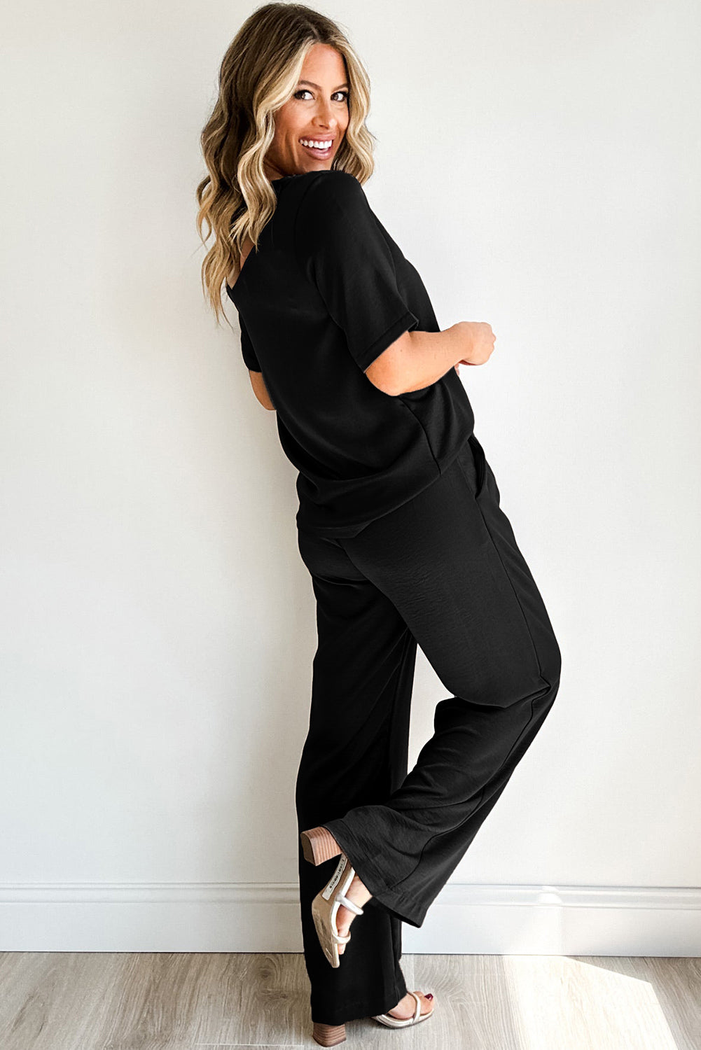 Black T-Shirt & Wide Leg Pants Set