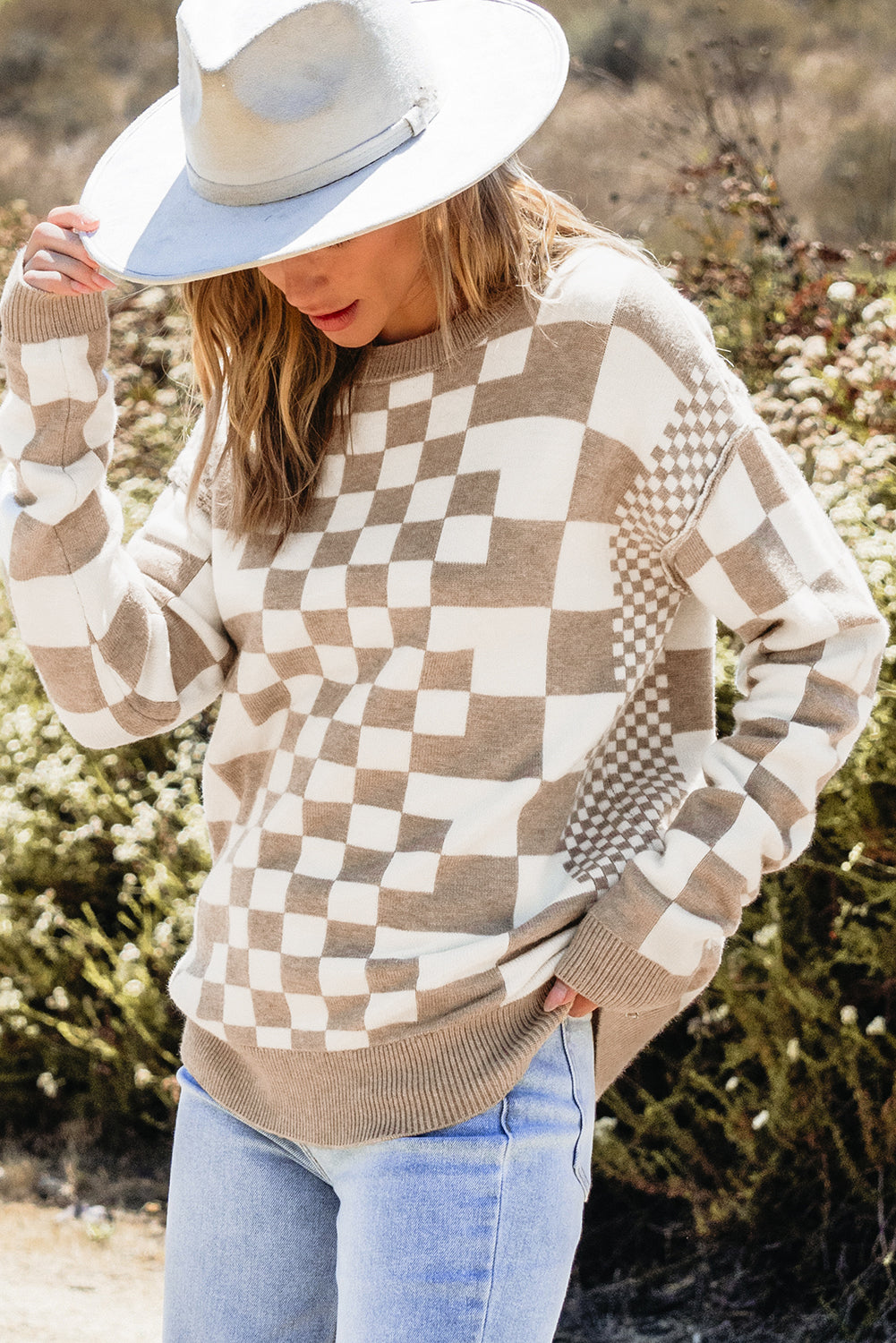 Khaki Checkered Sweater