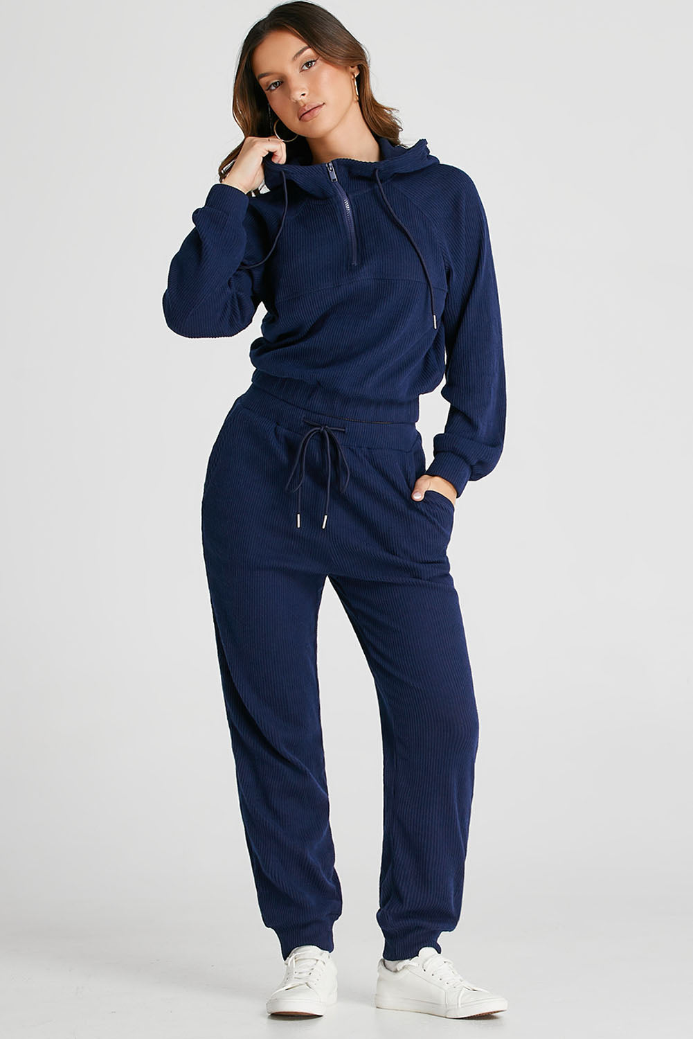 Ribbed Cropped Hoodie & Drawstring Joggers Set