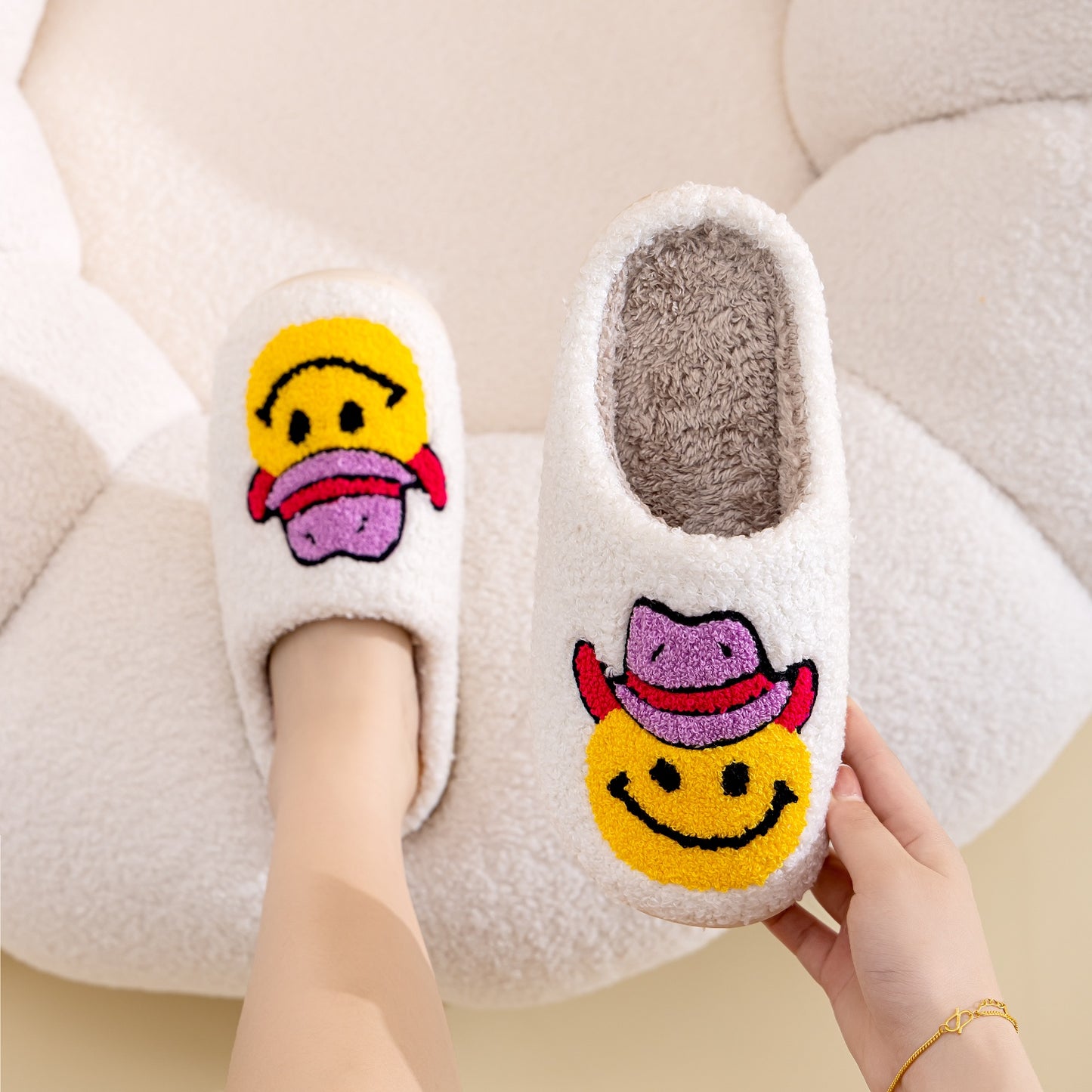 Smiley Face Cowgirl Slippers