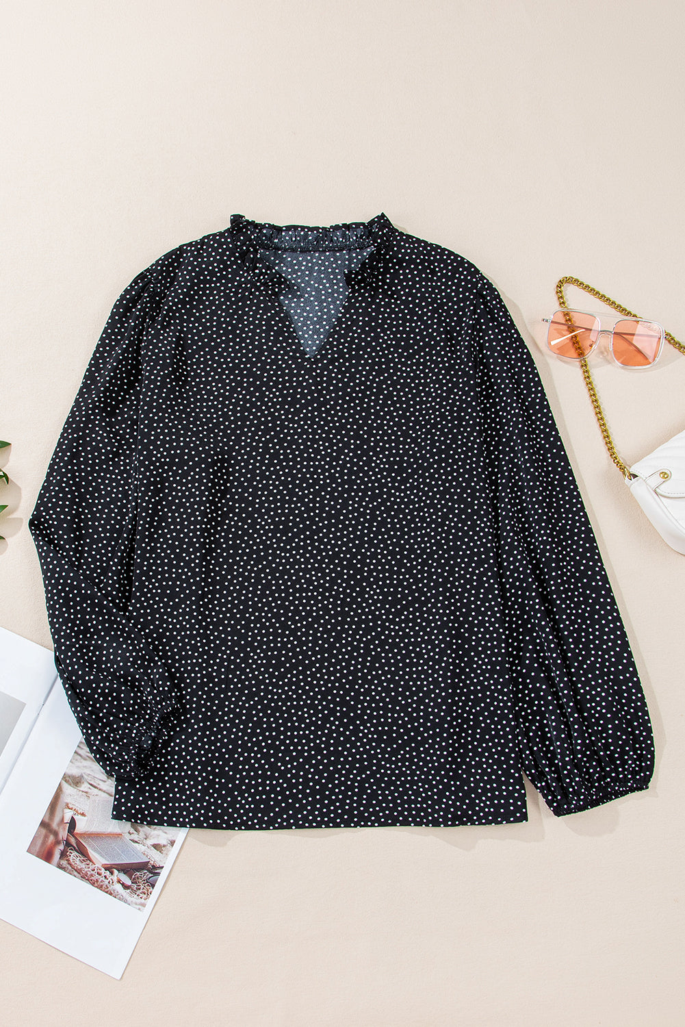 Plus Size Black Leopard Print Notch Blouse