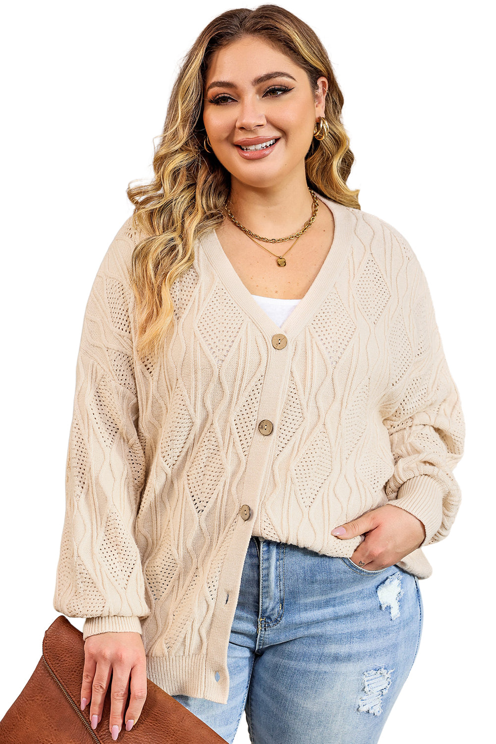 Plus Size Knitted Button Up Cardigan