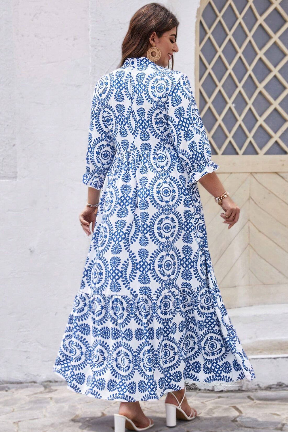 Plus Size Geometric Lace-up Maxi Dress