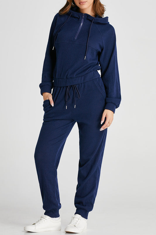 Ribbed Cropped Hoodie & Drawstring Joggers Set