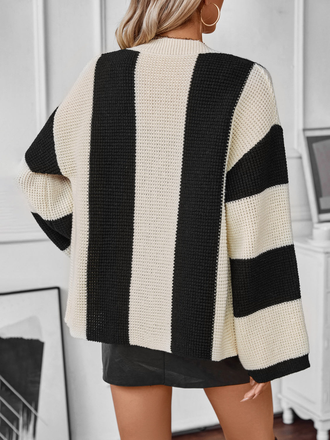 Waffle-Knit Striped Cardigan