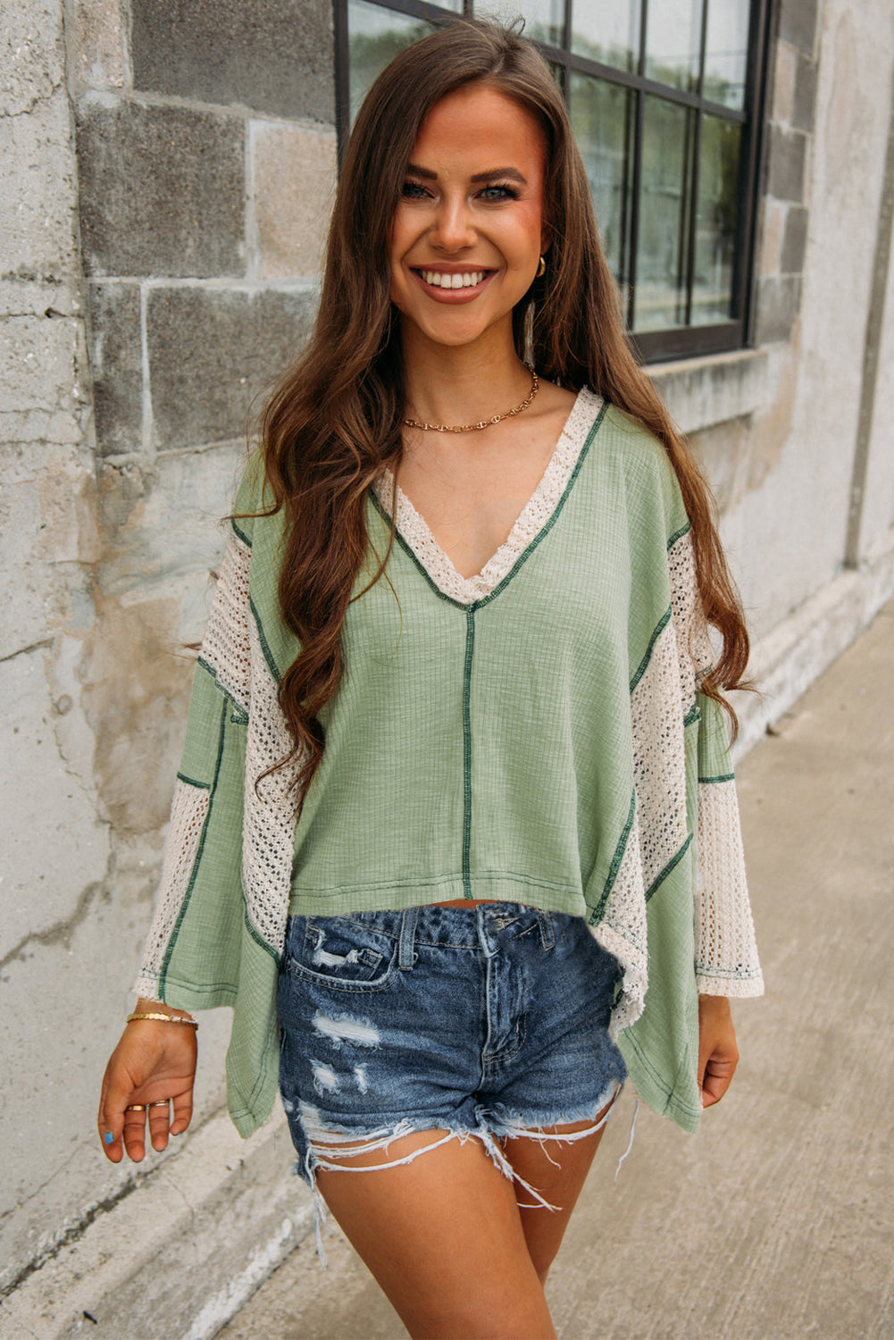 Crochet Detail High Low Flowy Top