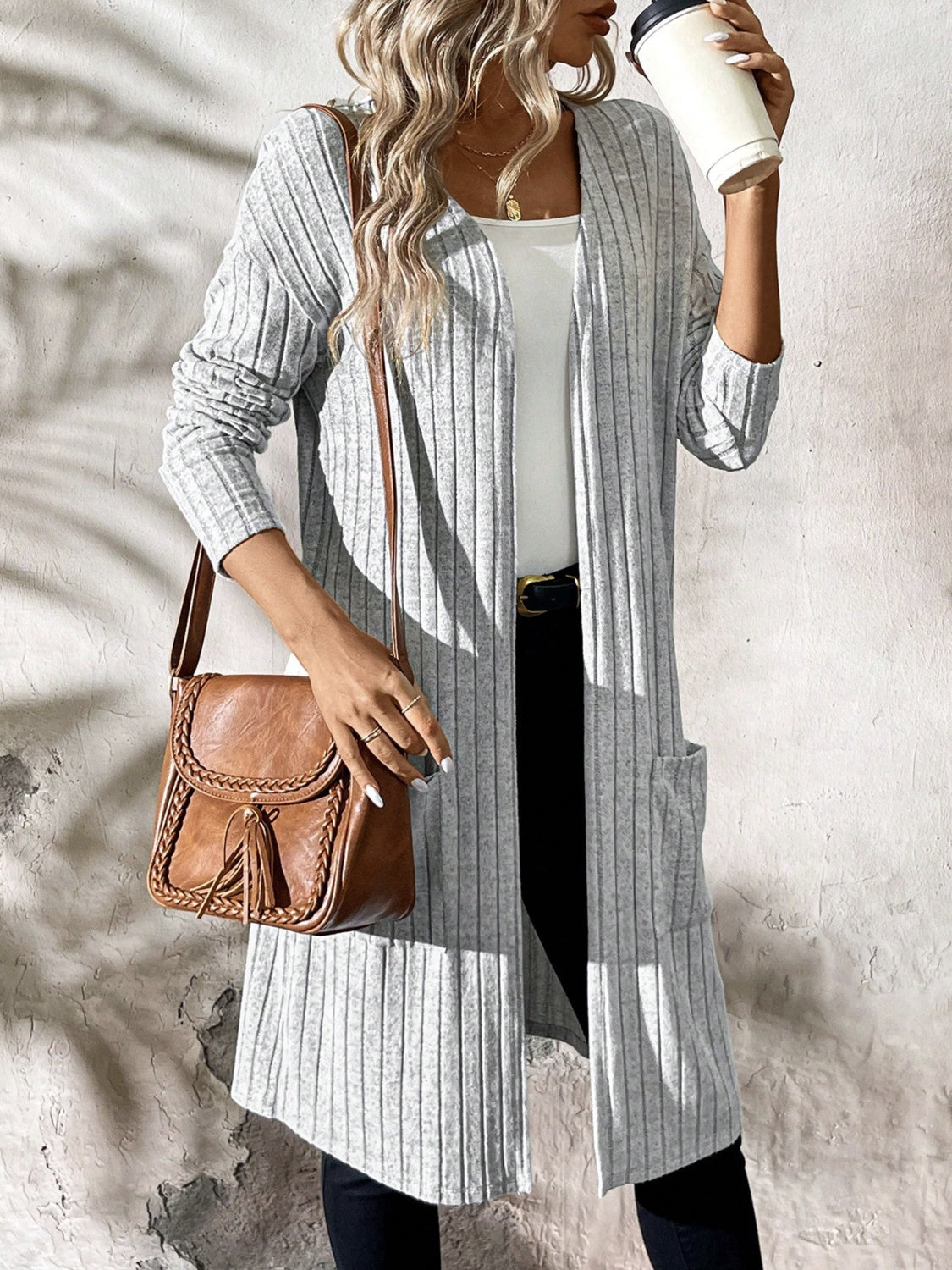 Ribbed Cardigan with Pockets