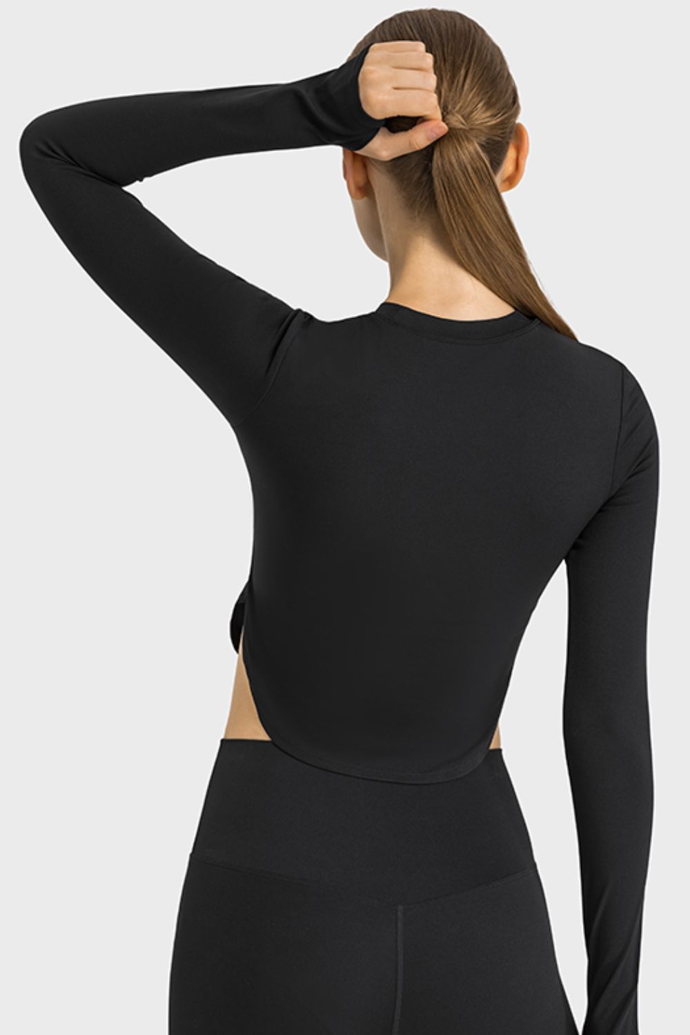 Side Slit Long Sleeve Crop Top