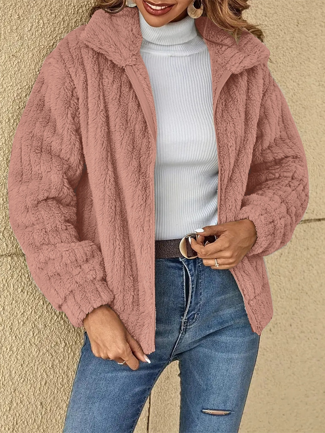 Plush Zip-Up Coat