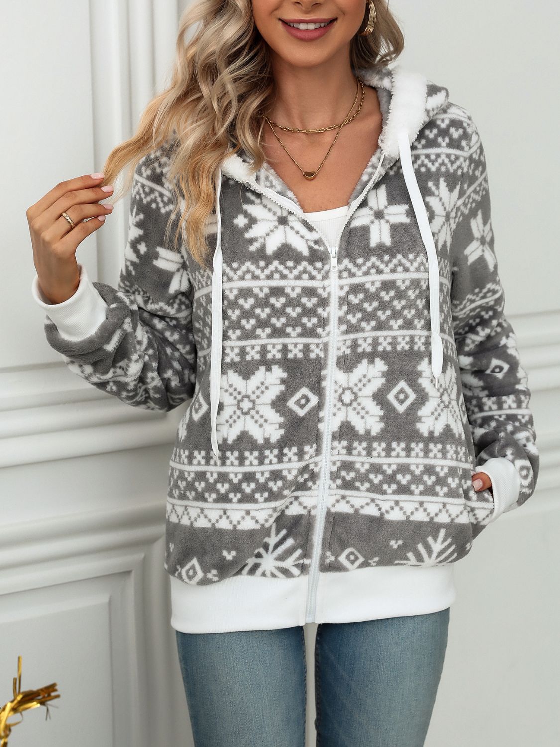 Snowflake Zip-Up Hooded Jacket