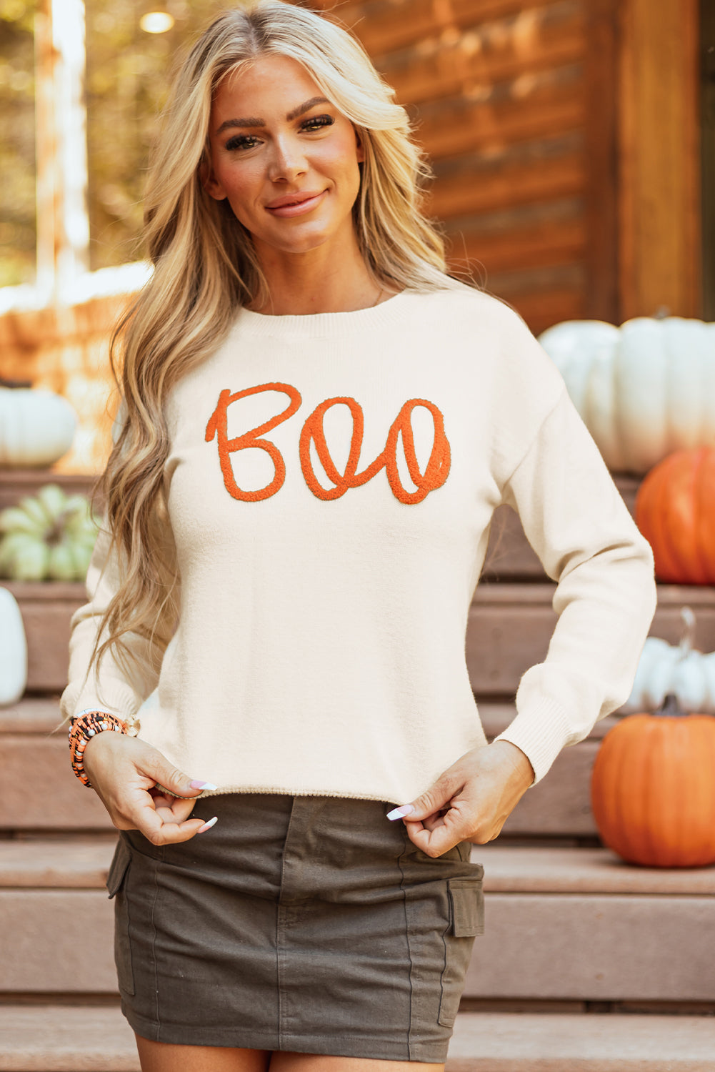 Apricot Boo Knitted Drop Shoulder Sweater